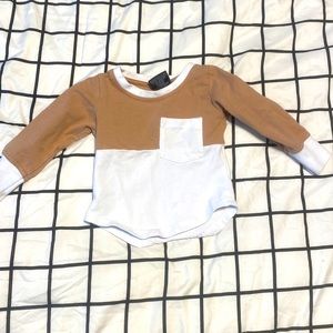 Little Bipsy long sleeve tee tan and white. Size 3-6 months